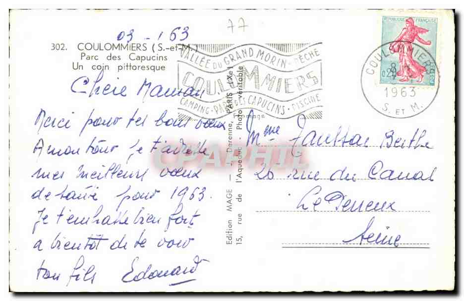 Coulommiers - Parc des Capucins - Un Coin Pittoresque CPA  — Rückseite