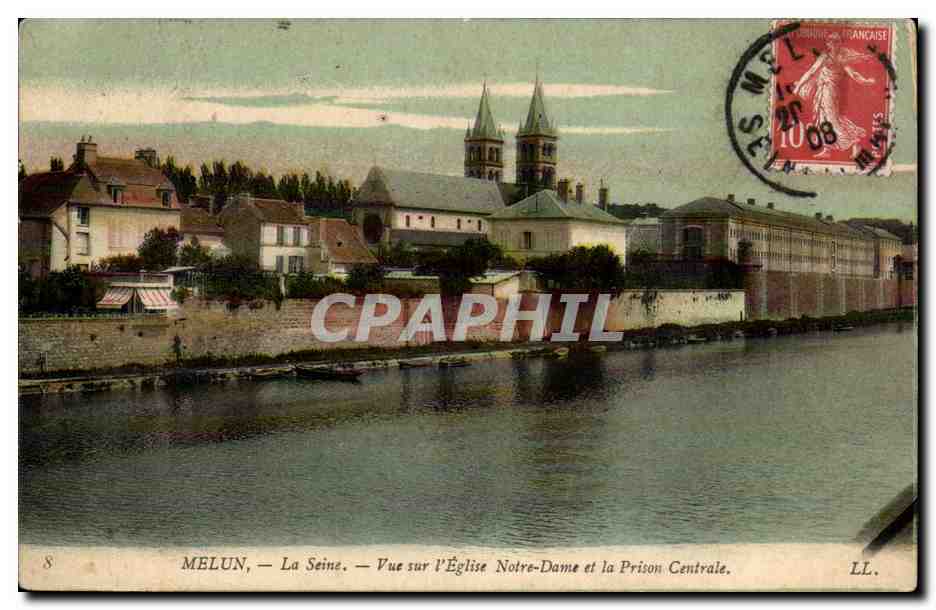 Melun — La Seine — Vue sur l'Église Notre-Dame et la Prison Centrale — LL.