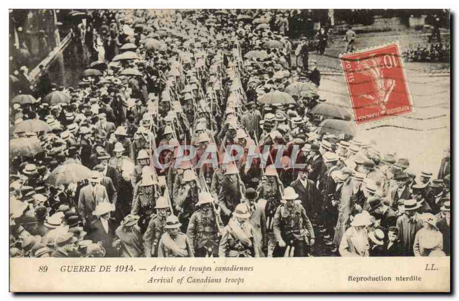 Guerre de 1914 CPA Arrivee de troupes canadiennes (canada canadian forces) (militaria)