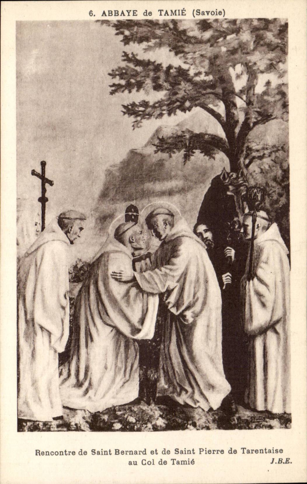 CPA Abbaye de Tamie Rencontre de Saint Bernard et de Saint Pierre de Tarentaise au col de Tamie