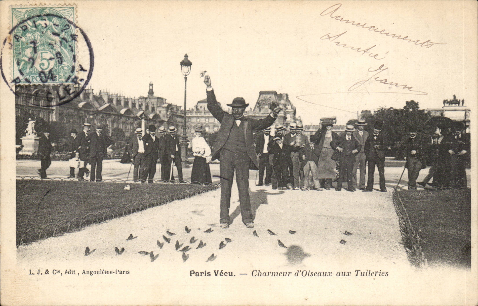 CPA Paris Vecu Charmeur d'oiseaux aux tuileries (animaux oiseau Louvre metiers) TOP
