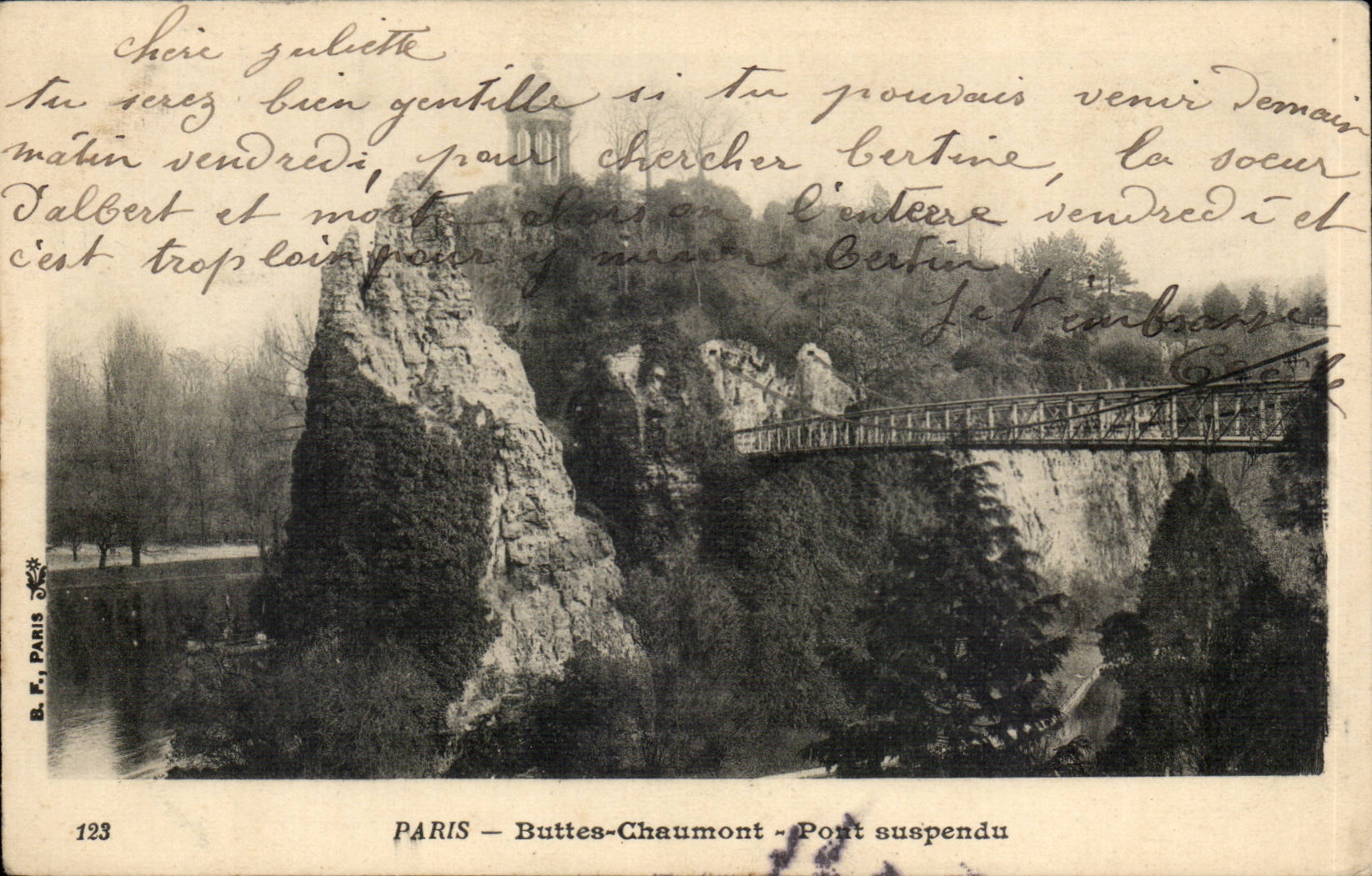 Paris CPA Buttes Chaumont Pont suspendu