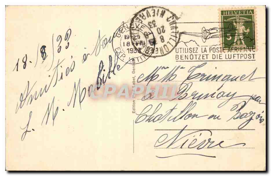 Suisse Geneve CPA Vue generale — Verso