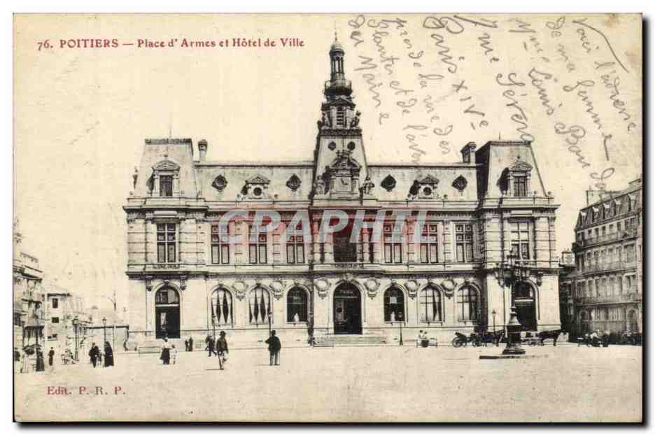 Poitiers — Place d'Armes et Hôtel de Ville — Edit. P. R. P.