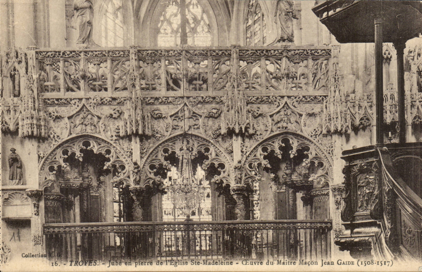Troyes CPA Jube en pierre de l'eglise Ste Madeleine Oeuvre du maitre macon Jean Gaide 