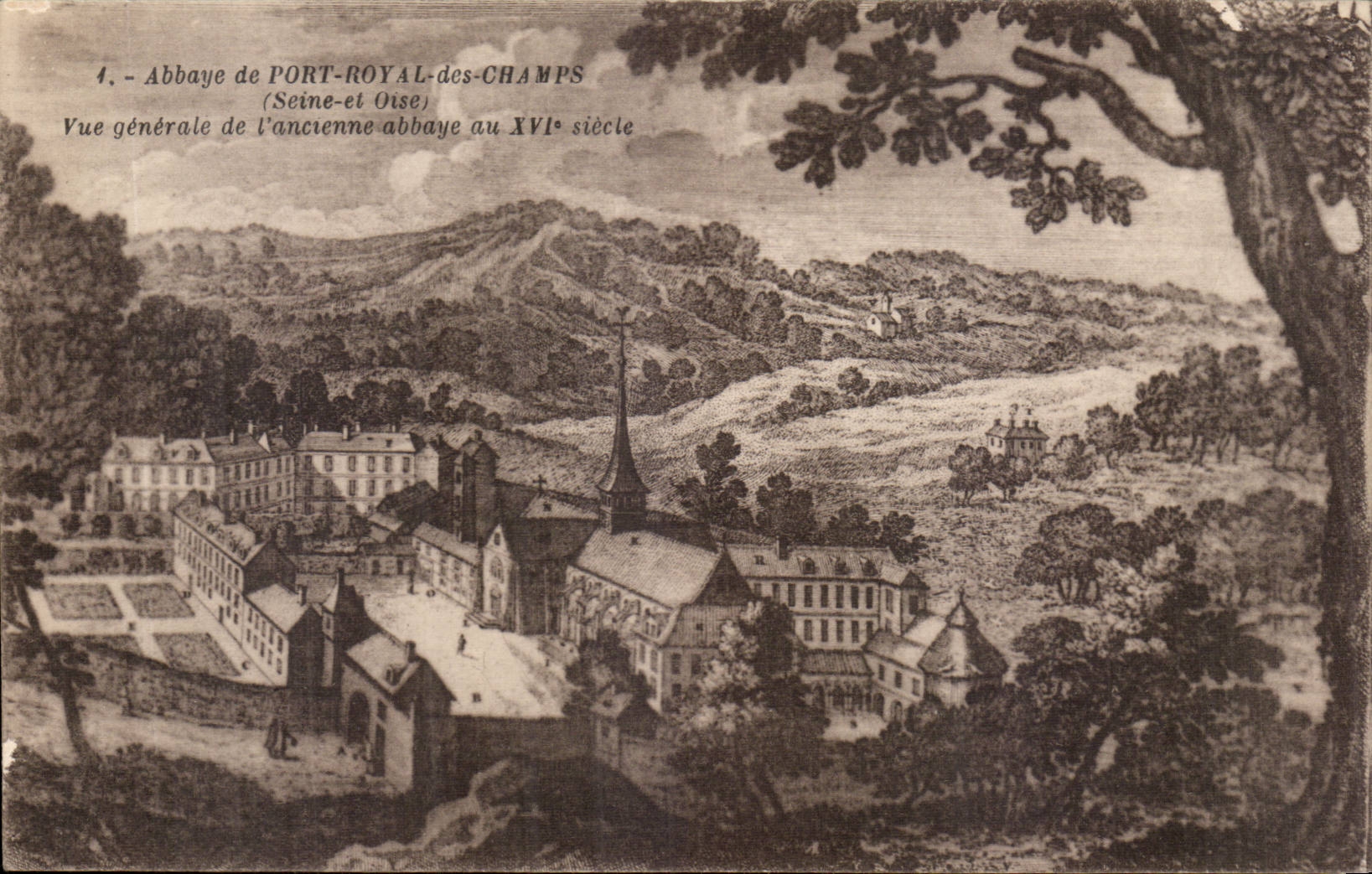 Abbaye de PORT-ROYAL-des-CHAMPS — Vue générale de l'ancienne abbaye au XVIe siècle — Éditeur F. David, Versailles
