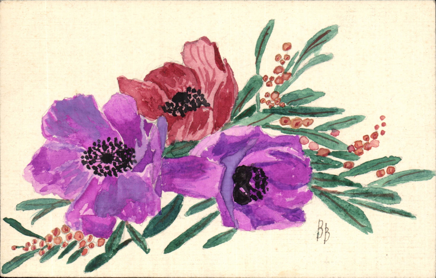 CPA Fantaisie Fleurs (carte toilee)