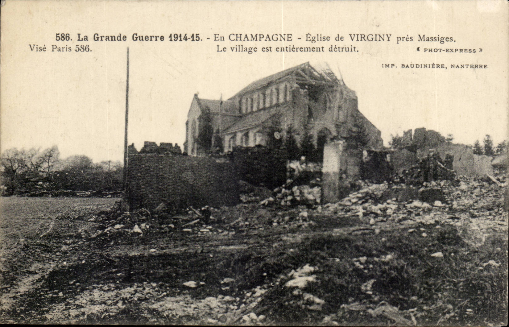 Kirche von Virginy nahe Massiges — zerstört — IMP. BAUDINIÈRE, NANTERRE