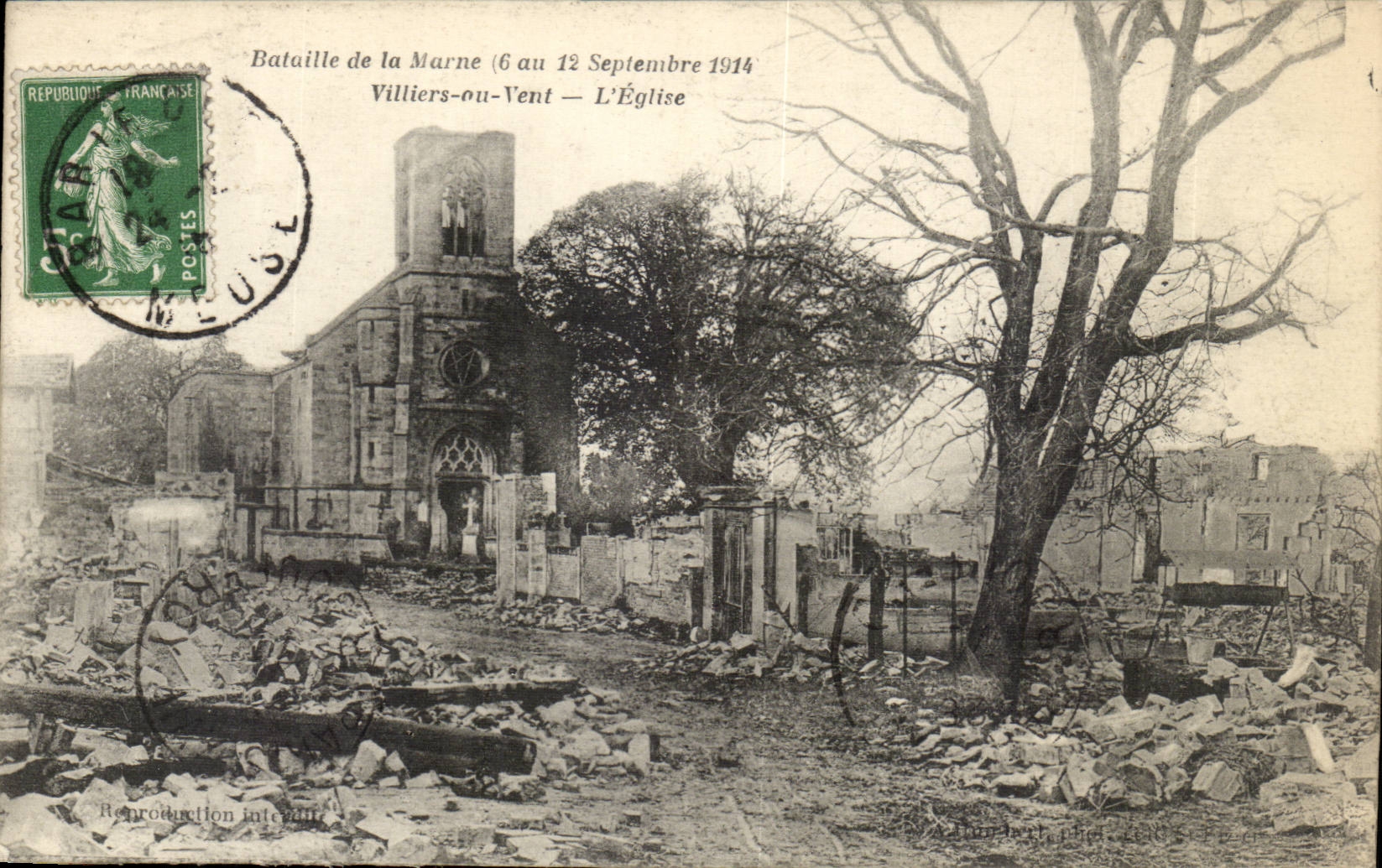 Bataille de la Marne (6 au 12 Septembre 1914) — Villiers-au-Vent — L'Église — Reproduction interne — phot. Lefebvre