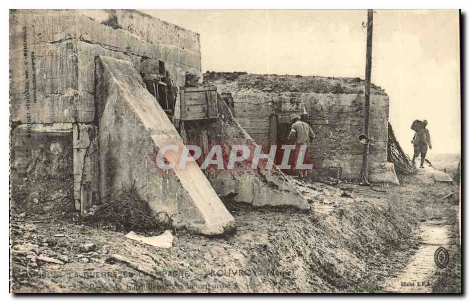 La guerre en Champagne CPA Rouvroy Poste de mitrailleuse en beton arm