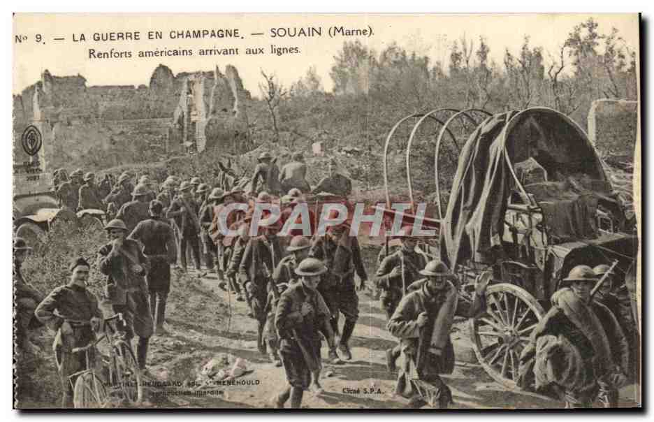 SOUAIN (Marne) — Amerikaanse versterkingen die aankomen bij de linies — Martin & Martin, Parijs