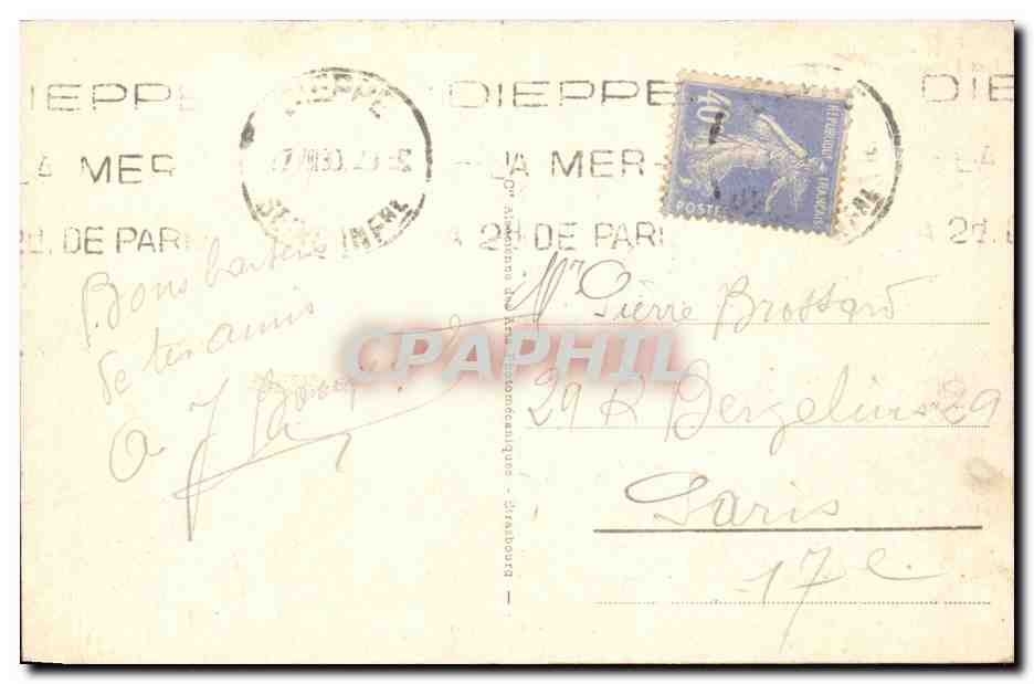 Dieppe CPA Les falaises du Pollet et l'eglise Bon SEcours — Rückseite