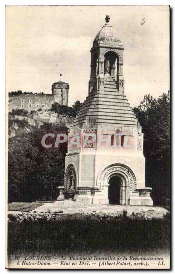 CPA Lourdes Le monument interallie de la Reconnaissance a Notre DAme Etat en 1927
