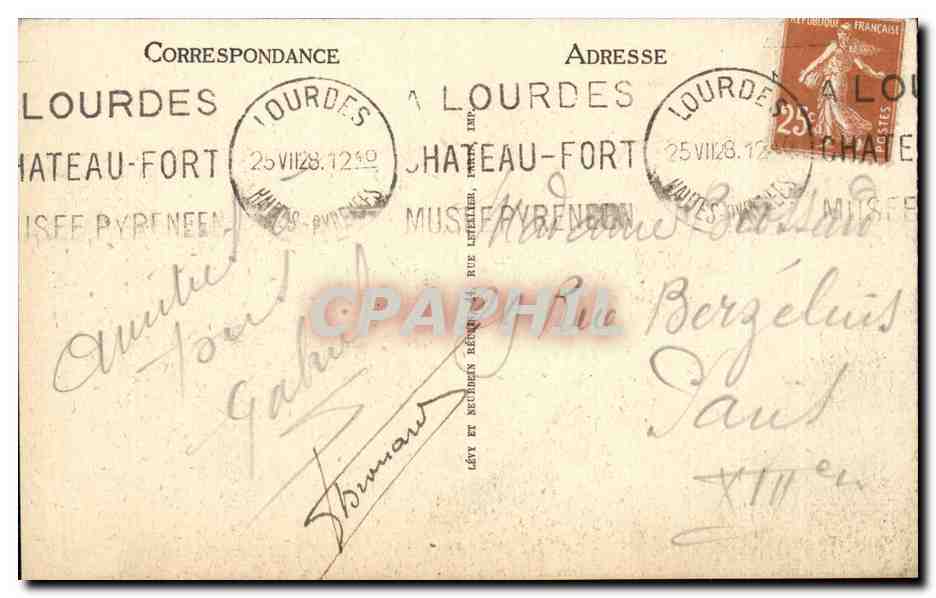 CPA Lourdes Le monument interallie de la Reconnaissance a Notre DAme Etat en 1927 — Verso