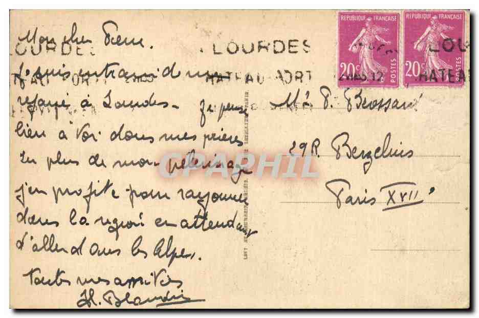 CPA Lourdes La grotte et la basilique — Verso