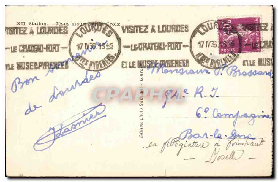 CPA Lourdes 12eme station Jesus meurt sur la croix — Verso