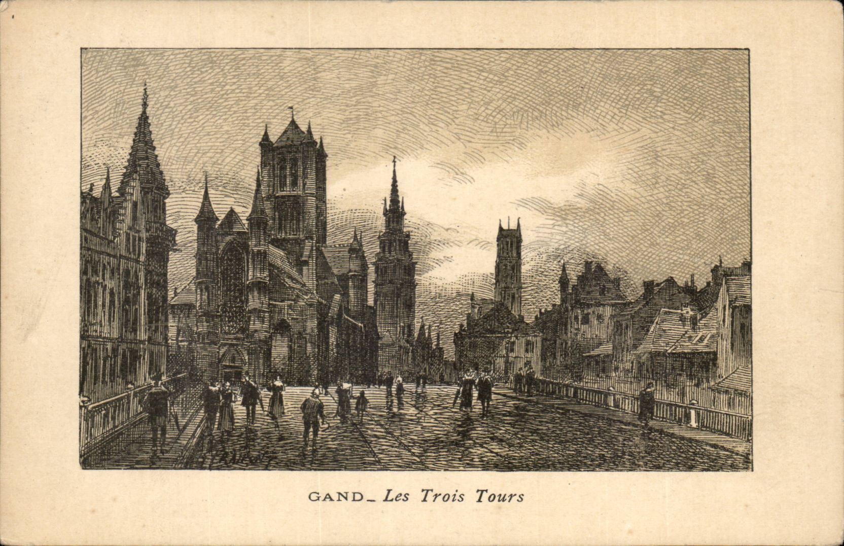 GAND - Les Trois Tours — gravure monochrome — éditeur non identifié