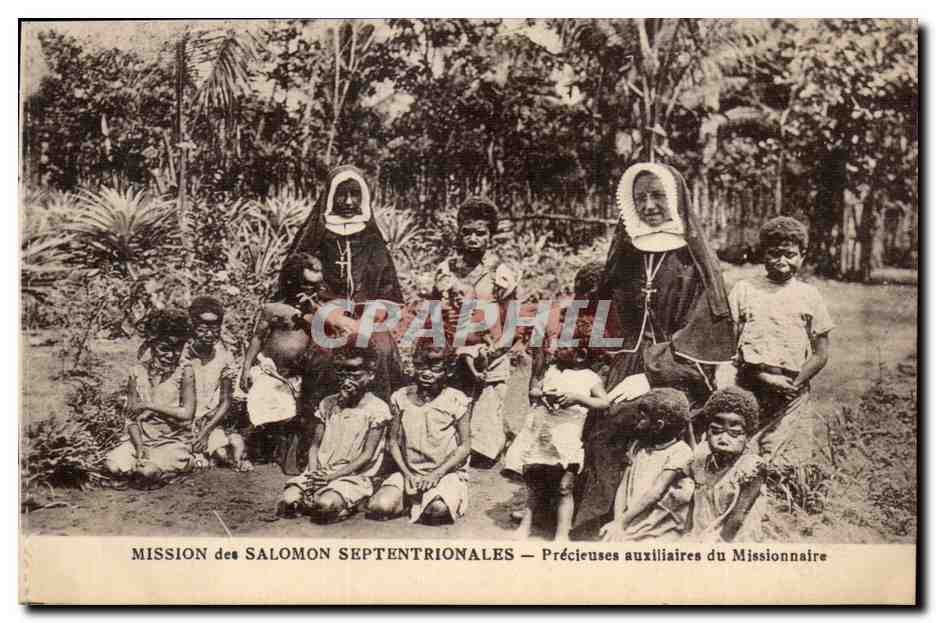Mission de Salomon Septentrionales - Precieuses auxiliaires du Missionaire - enfant - children painted face - CPA 