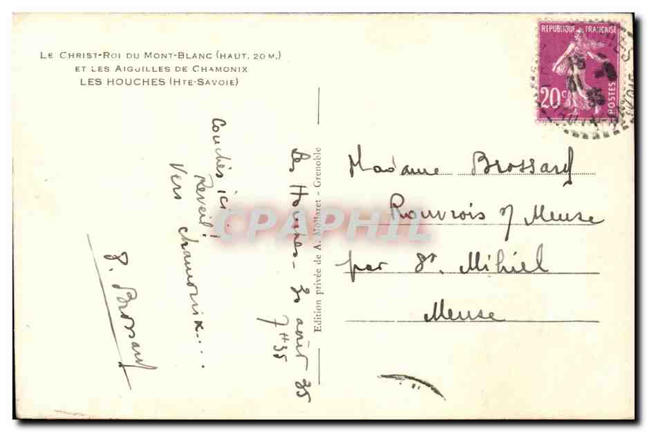 Le Christ Roi de Mont Blanc - et les Aiguilles de Charmonix - Les Gouches - CPA  — Verso