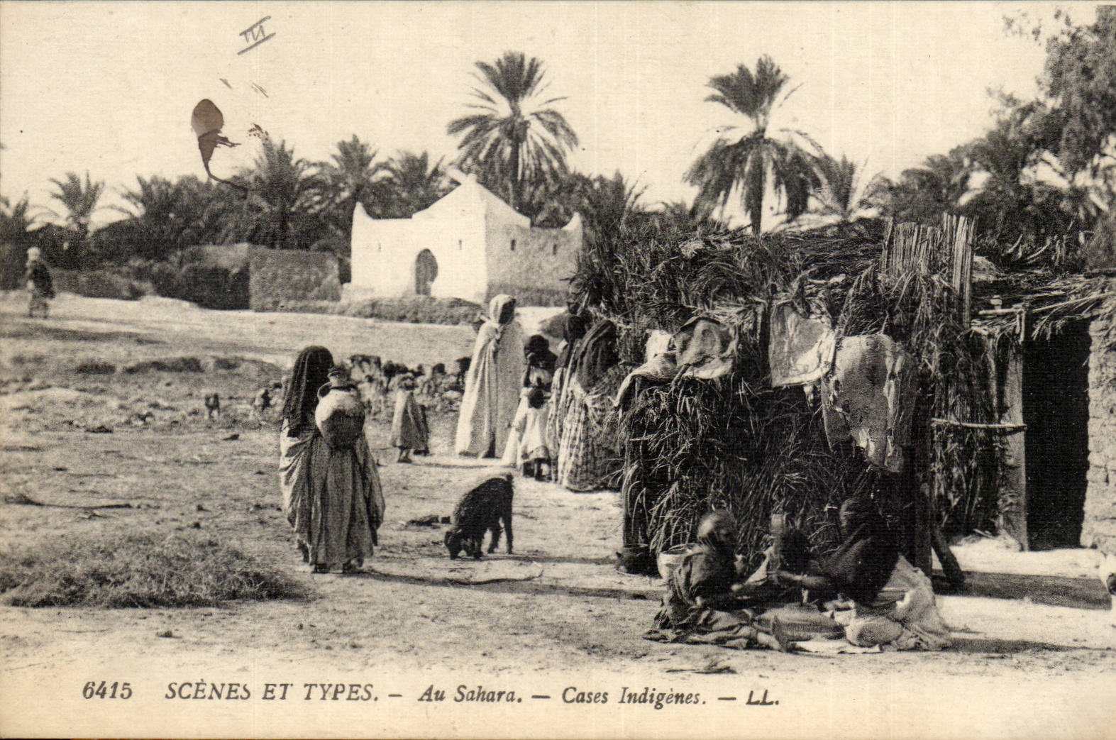 Au Sahara — Cases Indigènes — SCÈNES ET TYPES. — LL. — n° 6415