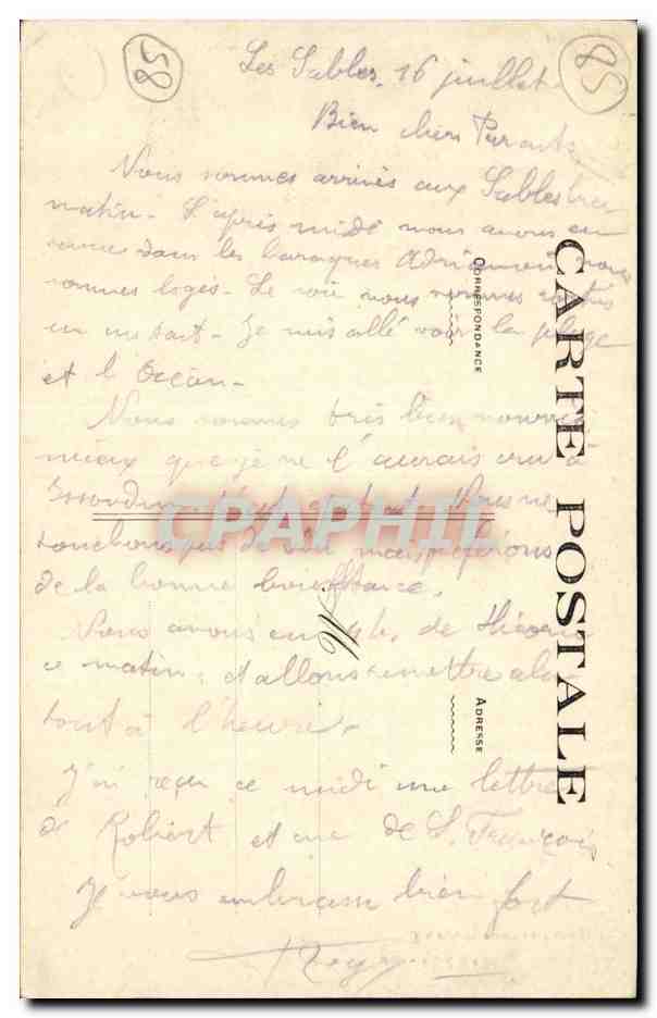 Femme avec parapluie — Aux Sables-d'Olonne — En route pour la plage — éditeur Vasse & Cie, n°15 — Rückseite