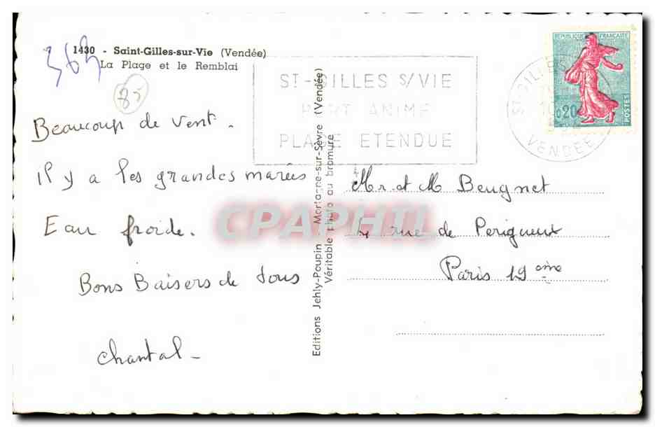 Saint Gilles sur Vie CPA La plage et le remblai — Verso