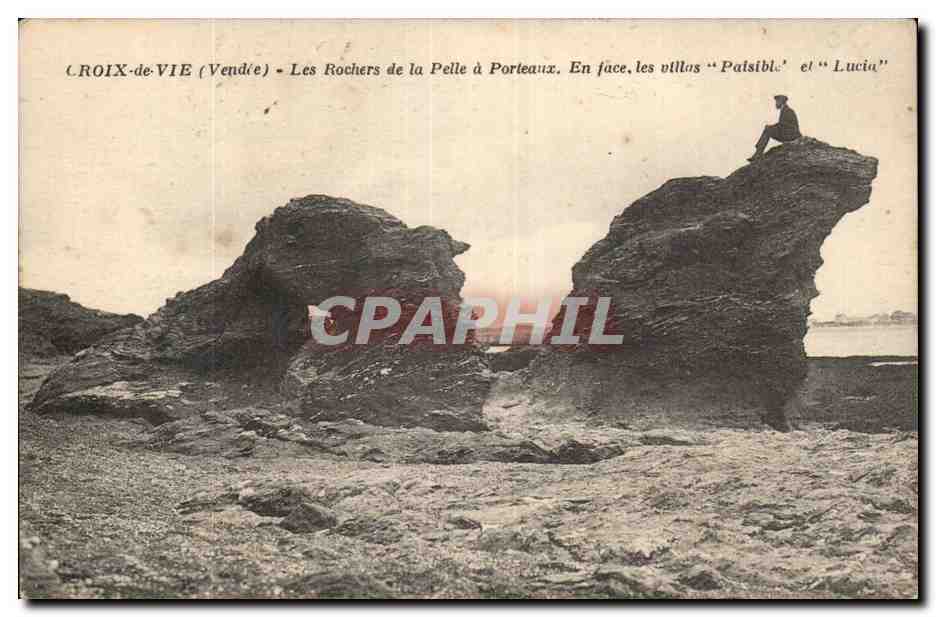 Croix-de-Vie (Vendée) — Les Rochers de la Pelle à Porteaux. En face, les villas « Paisible » et « Lucia » — N.P. Éditeur, Croix-de-Vie