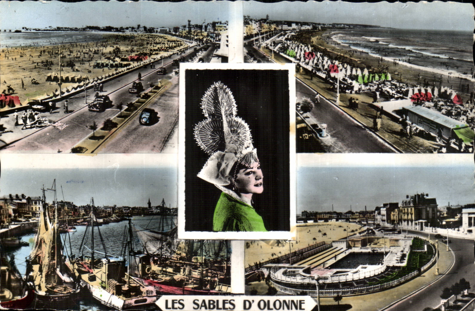 CPA Plage et port des Sables d'olonne et une jolie sablaise