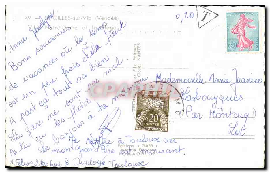 Saint Gilles sur Vie CPA Ville Notre Dame et la plage — Verso