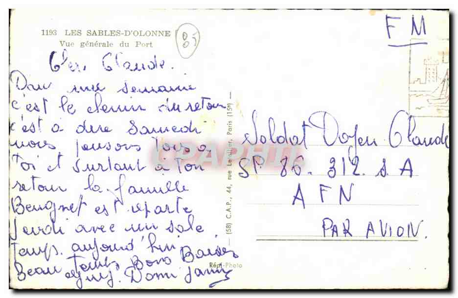 Les Sables-d'Olonne — Vue générale du Port — C.A.P. (58) — Verso