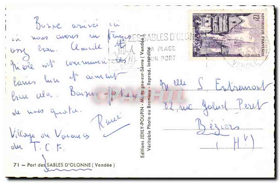 Les SAbles d'olonne CPA Le port — Rückseite