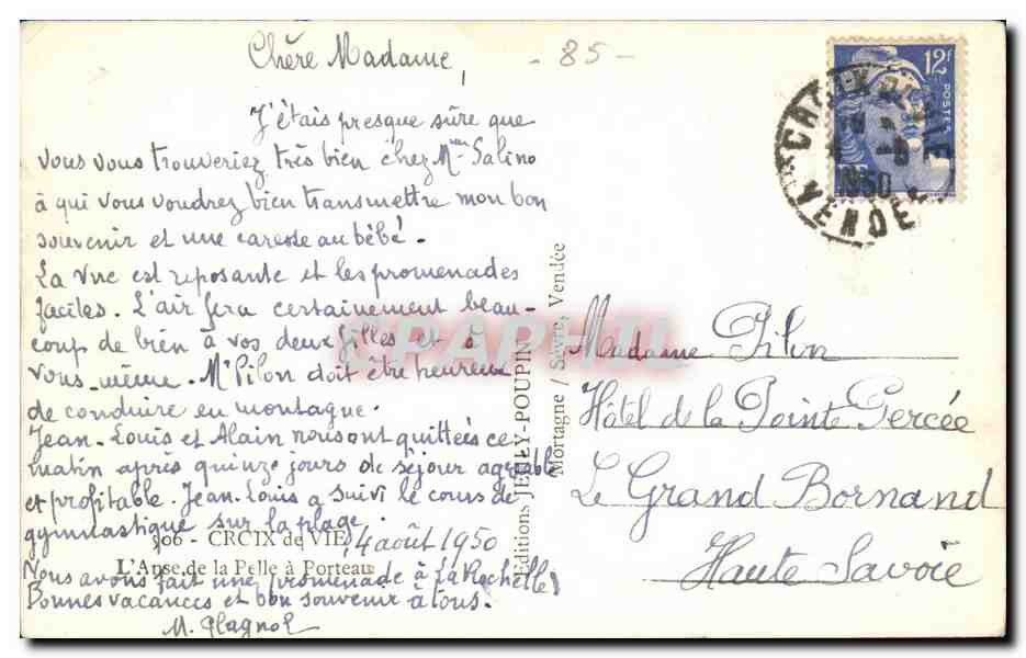 Croix de Vie CPA Anse de la pelle a Porteau — Back