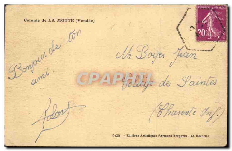 Jeunesse en train de nager dans un étang — Colonie de LA MOTTE (Vendée) — Éditions Artistiques Raymond Bergevin - La Rochelle — Reverso