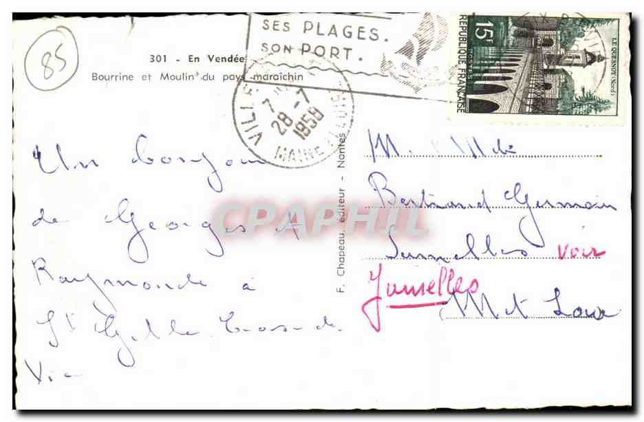 En Vendee CPA Bourrine et moulin du pays maraichin (mill) — Rückseite