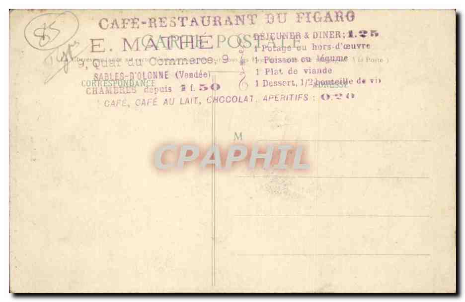 Sables d'olonne CPA Sablaise (folklore costume) — Verso