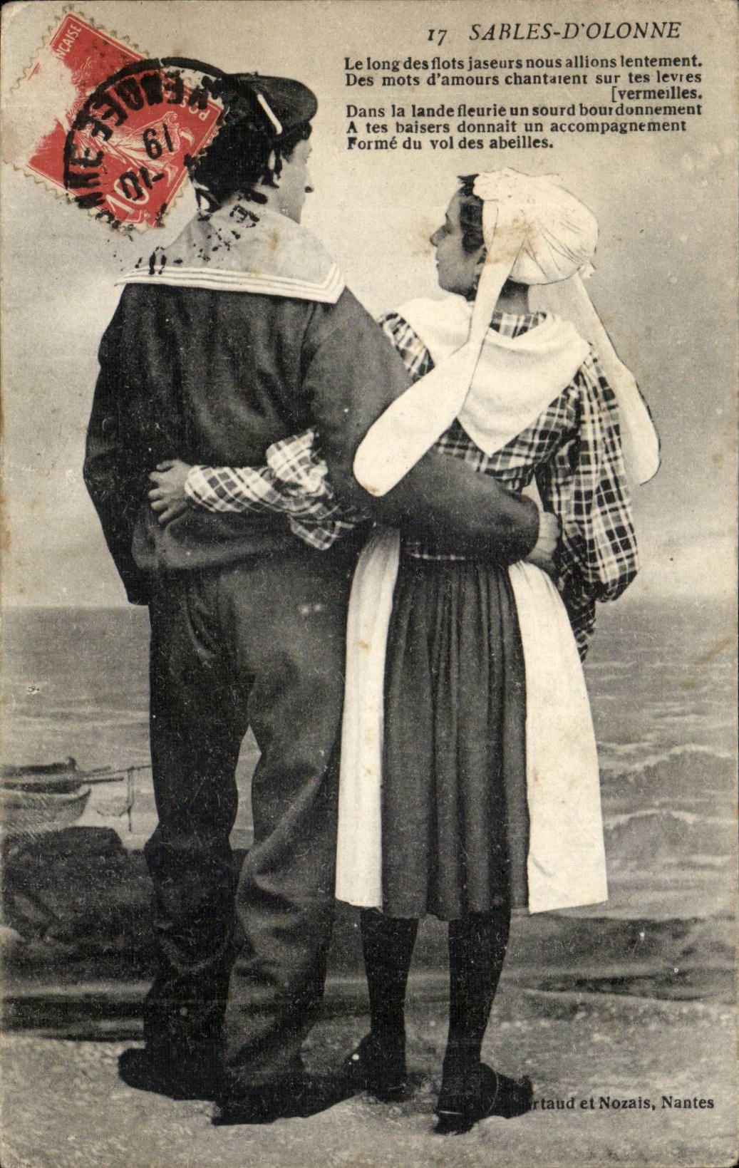 Sables-d'Olonne — couple marin et femme en coiffe — éditeur Courtard et Nozais, Nantes
