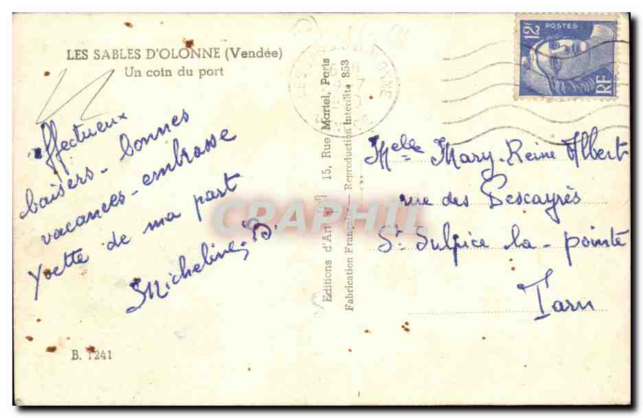 CPA Sables d'olonne un coin du port — Rückseite