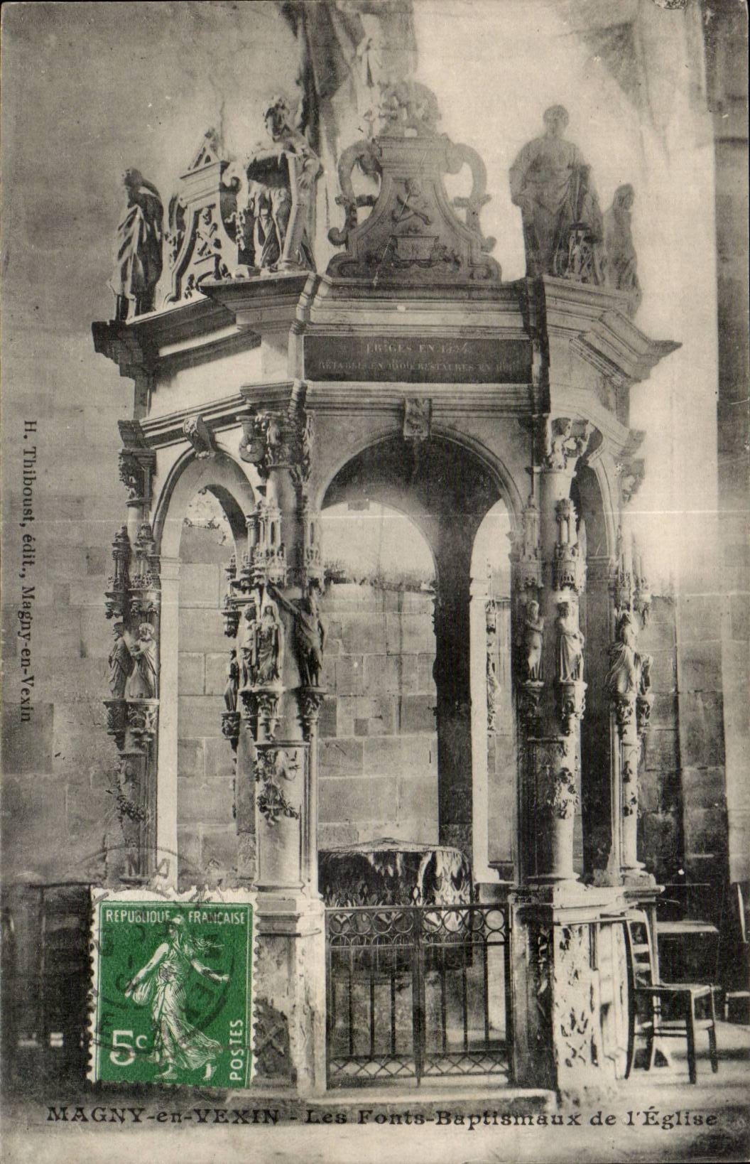 Magny en Vexin CPA Les fonts baptismaux de l'eglise