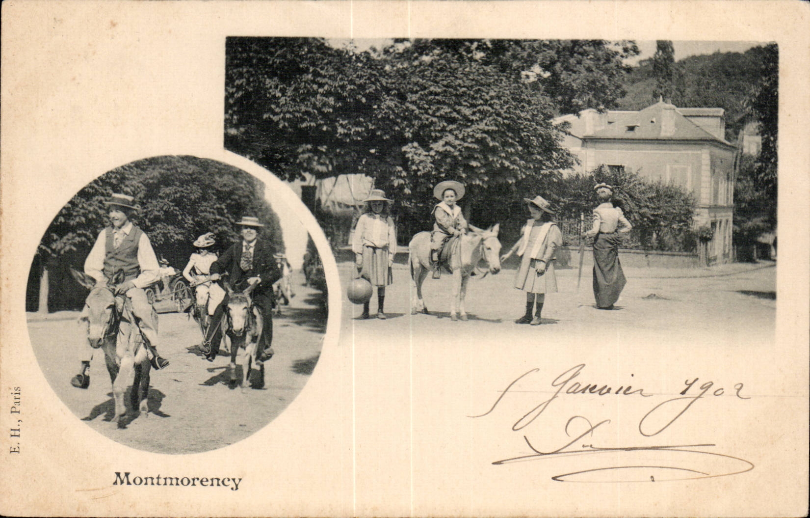 Montmorency CPA Ane doneky mule et enfants