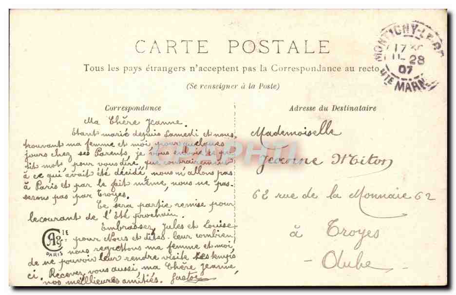 Montigny le Roi CPA Fontaine du puits Vachot (vaches) — Rückseite