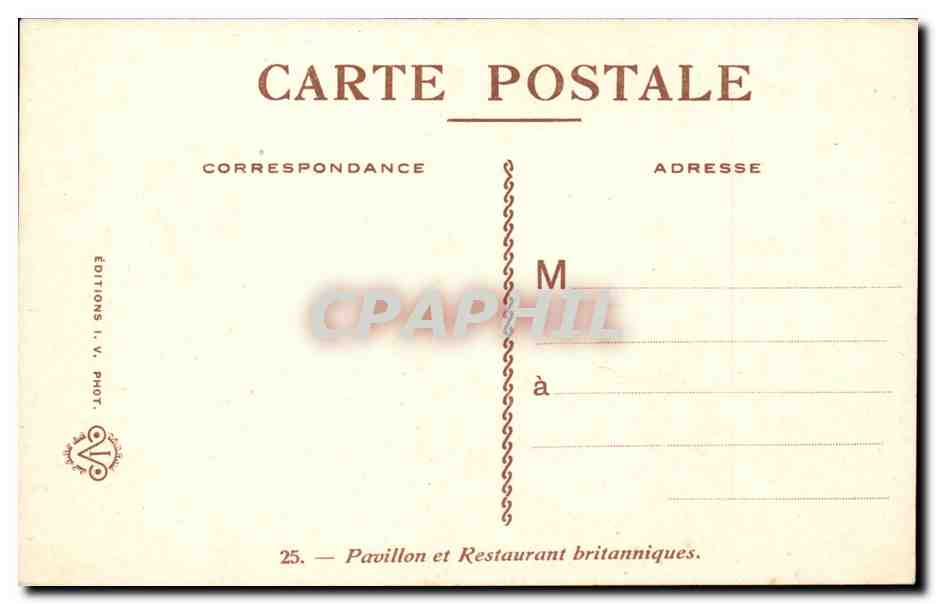 CPA Exposition coloniale internationale Paris 1931 lpavillon et restaurant britanniques — Rückseite