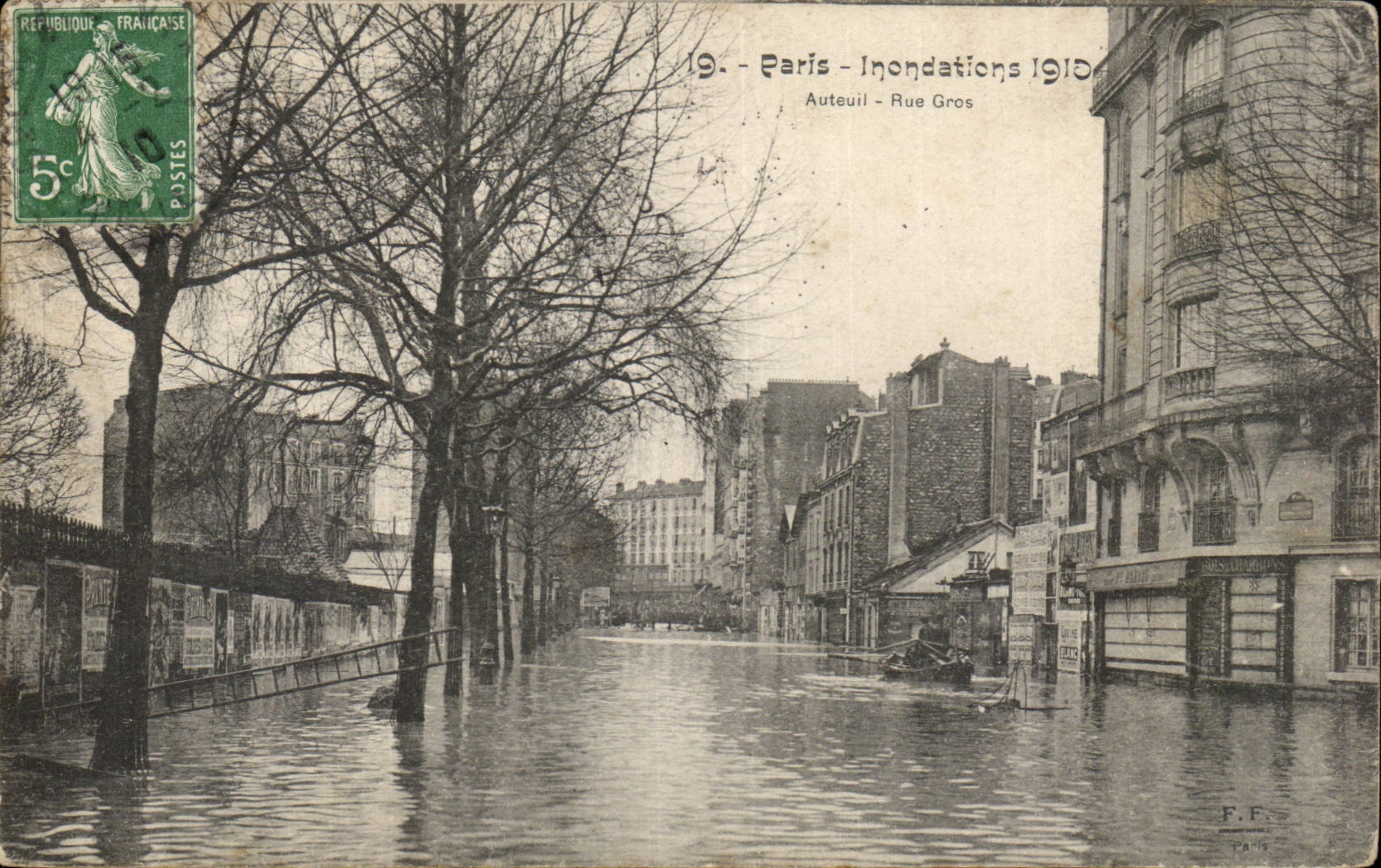Crue de la Seine Paris CPA Inondations Auteuil Rue GRos