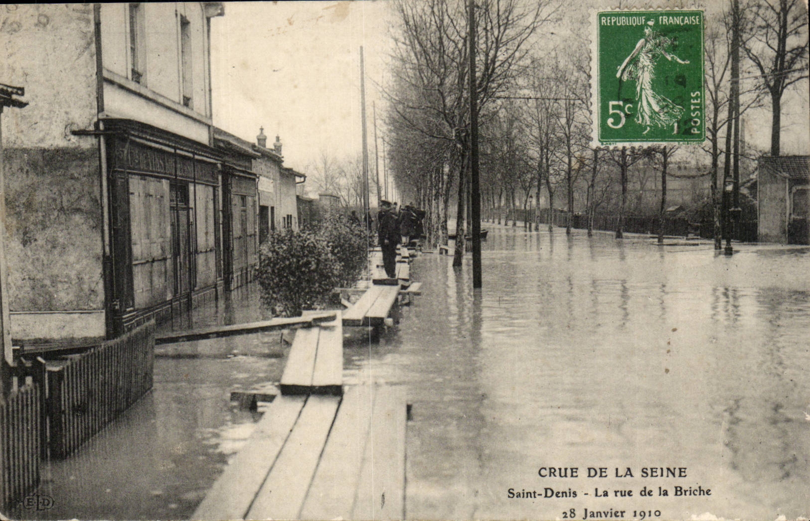 Crue de la Seine Paris CPA Inondations Saint Denis La rue de la Briche