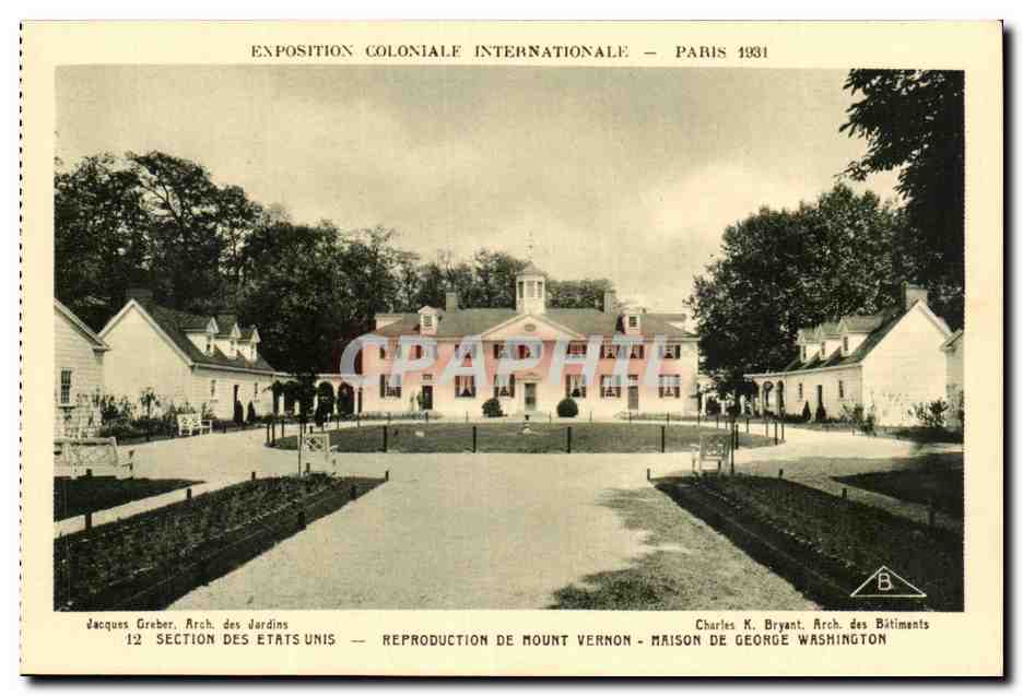 Nachbildung von Mount Vernon - Haus von George Washington — Internationale Kolonialausstellung, Paris 1931 — Verlag Braun & Cie