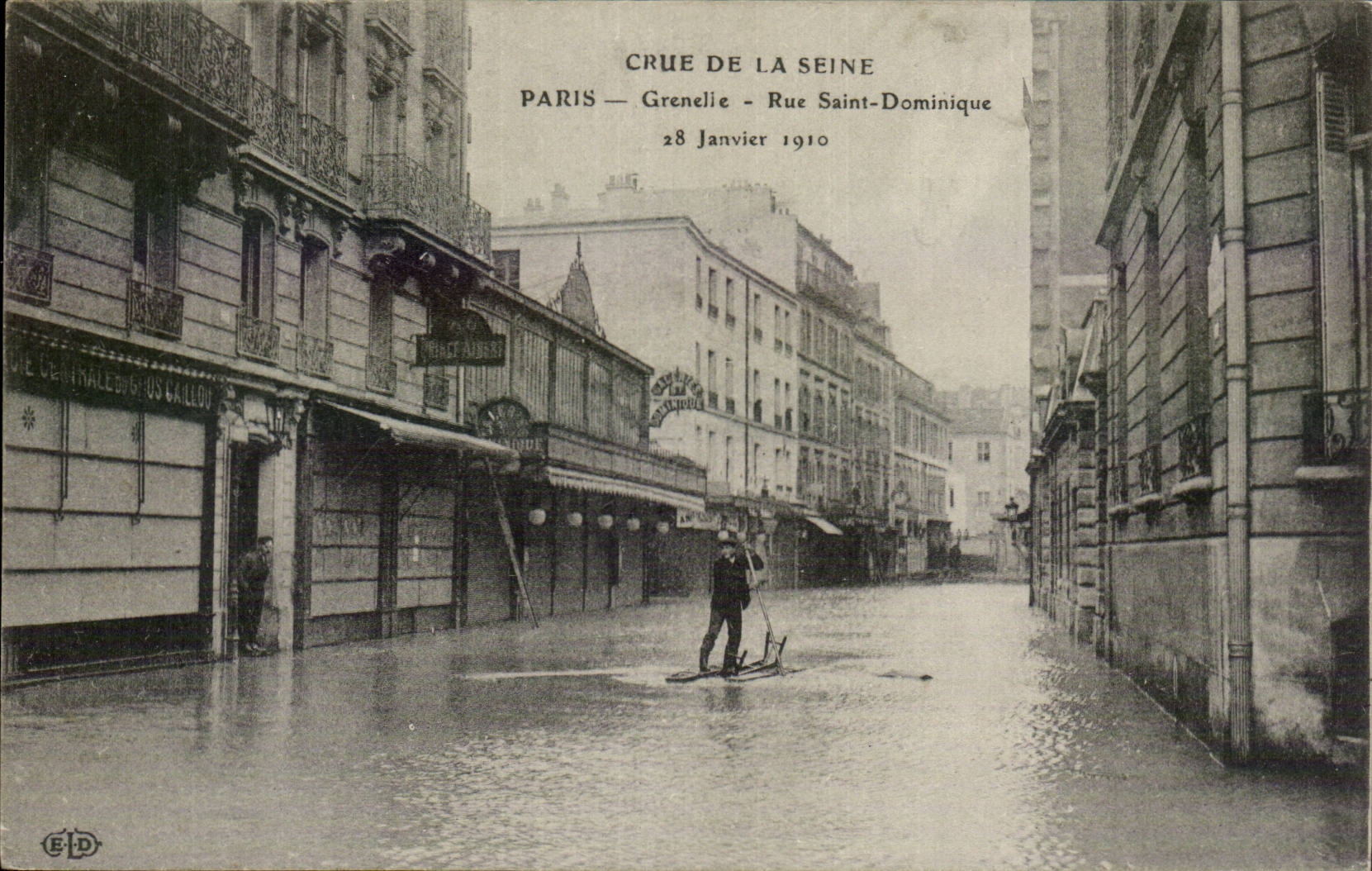 Crue de la Seine — Paris — Grenelie - Rue Saint-Dominique — 28 Janvier 1910 — ELD