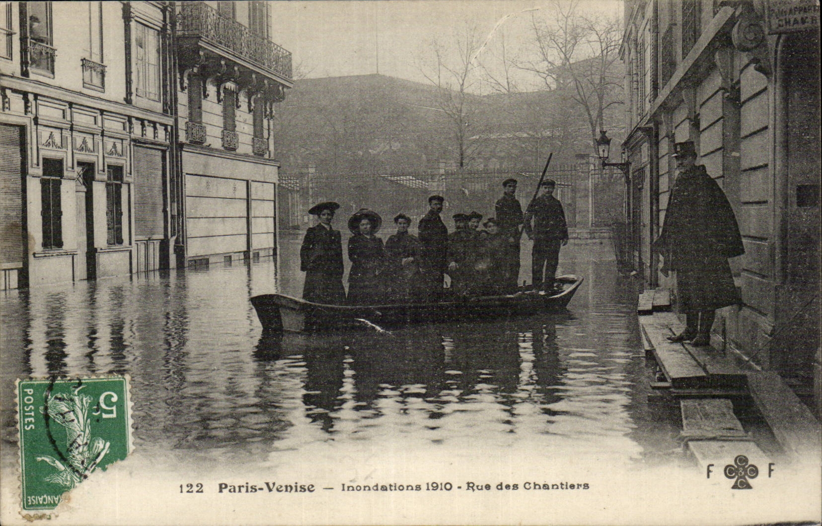 París-Venecia — Inundaciones 1910 — Rue des Chantiers — Editor F. Chauffour