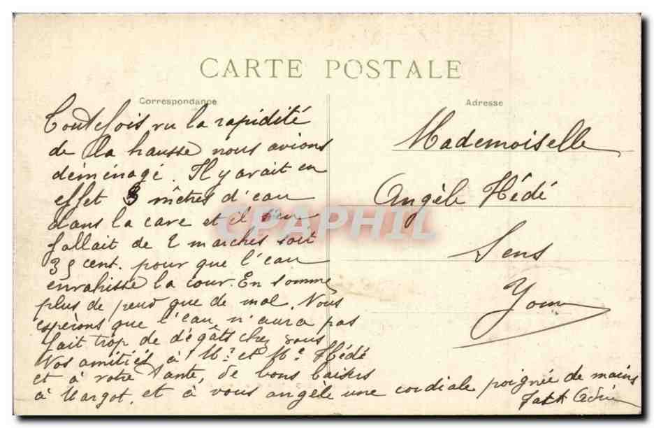 París-Venecia — Inundaciones 1910 — Rue des Chantiers — Editor F. Chauffour — Reverso