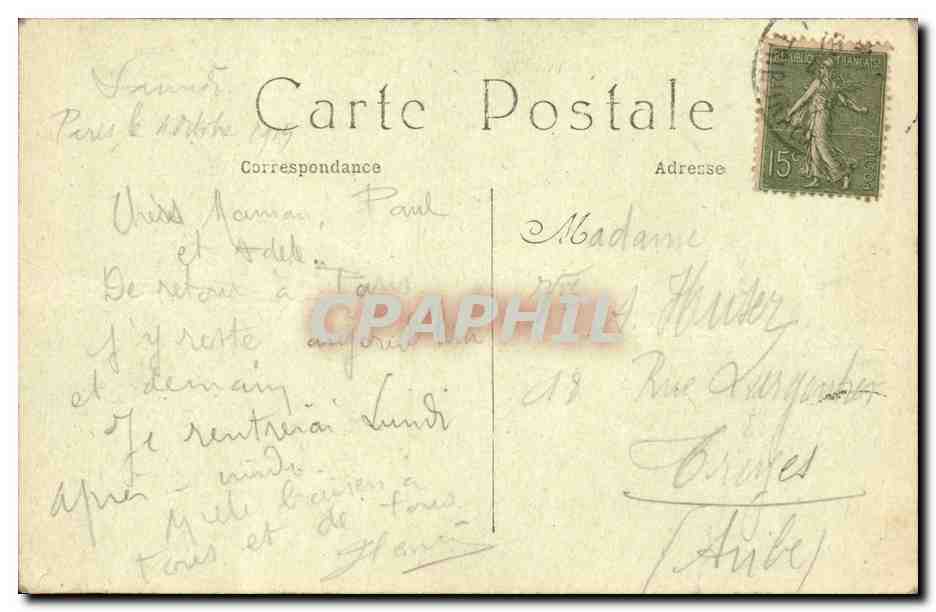 Paris CPA FEtes de la victoire Arc de triomphe 14 juillet 1919 — Rückseite