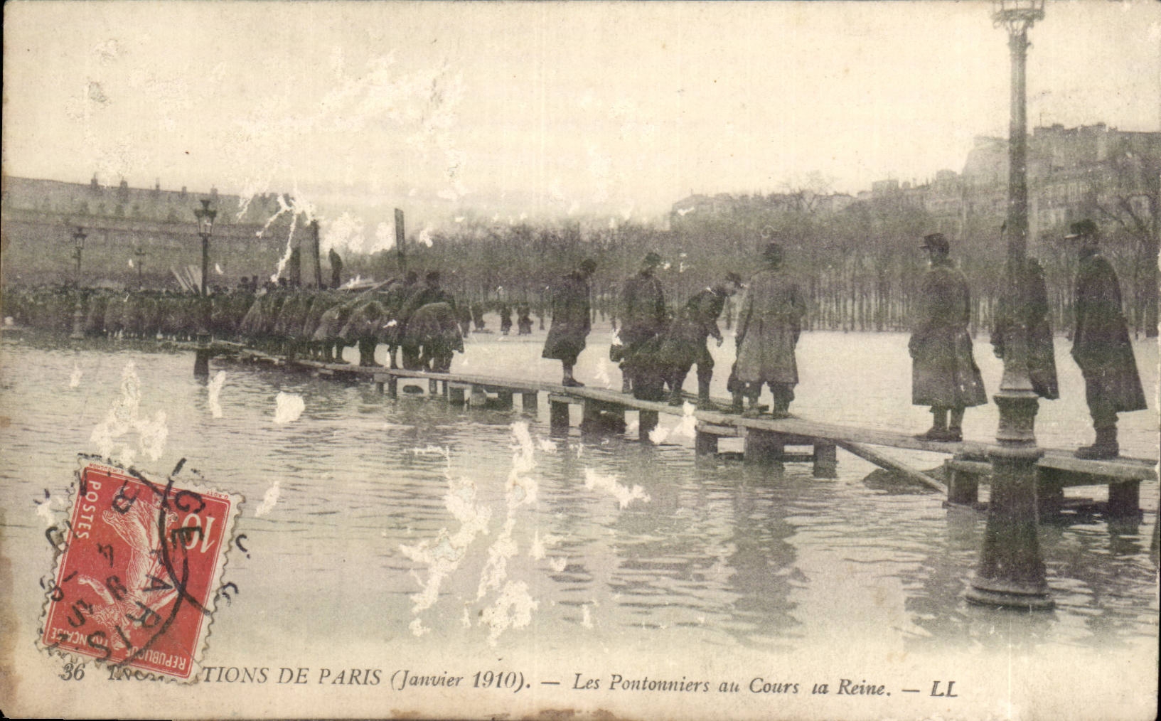 Paris - Crue de la Seine - Paris Inonde - janvier 1910 Les Pontonniers au Cours ta Reine - CPA 