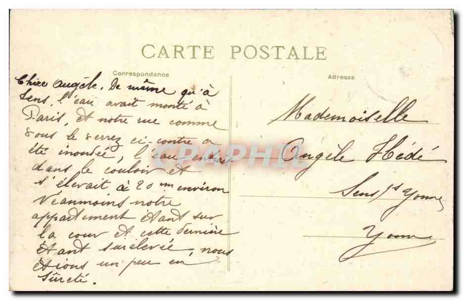 París-Venecia — Inundaciones 1910 — Rue des Fossés St-Bernard hacia el Faubourg St-Germain — Reverso
